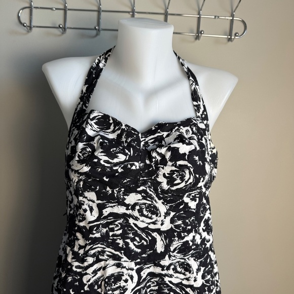 Majora XL Black & White‎ Floral Summer Midi Dress Sleeveless Neck Tie Whimsigoth - Picture 3 of 16